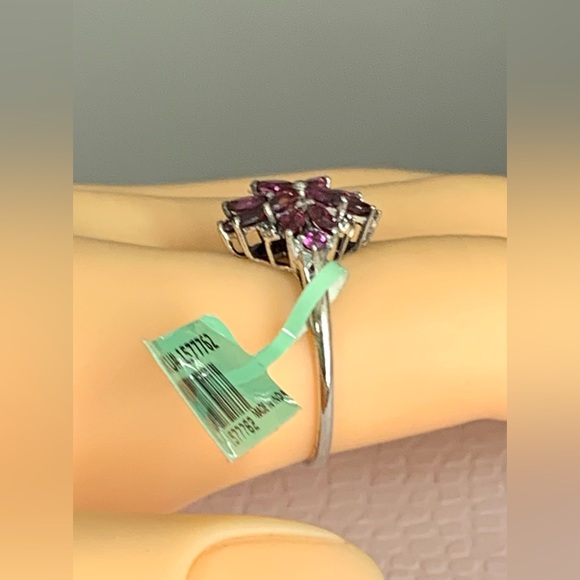 Vintage Sterling Silver Signed STS Flower Rhodolite Garnet Ring  sz 9 - Picture 3 of 12